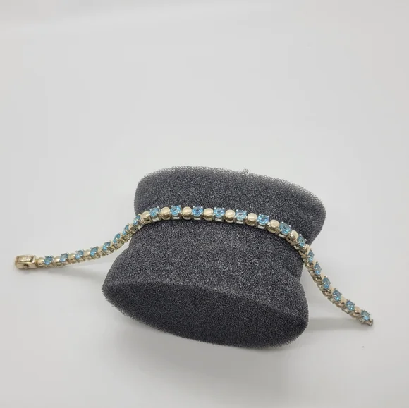 Blue Topaz and Sterling Tennis Bracelet - Picture 2 of 3